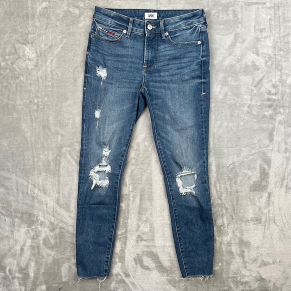 Tommy‎ Jeans Skinny Mid Rise Ankle Women Blue Distressed Skinny Jeans Size 2/W26
